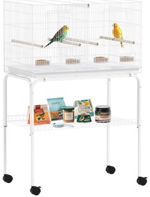 Gaiola para Pássaros com Divisória Rodas Gaiola para Aves com Comedouros Poleiros e Bandeja Removível 76x46x116 cm Branco