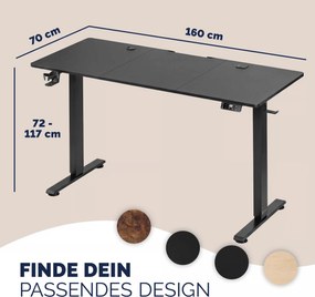 Secretária Eletrica com altura ajustável 160x75x72-117 cm Preta