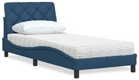 vidaXL Cama com colchão 90x200 cm tecido azul
