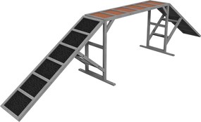 Rampa de agilidade para cães 335x55x60 cm, equipamento de agilidade para cães, barras de segurança com superfície antiderrapante cinzento