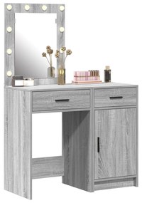 Conjunto de Mesa de Vestir 2 Peças com LED em Madeira Encenada Cinza S