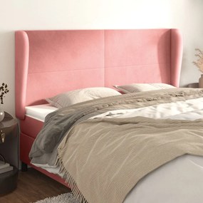 Cabeceira cama c/ abas veludo 203x23x118/128 cm rosa