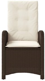 Cadeiras jardim reclináveis 2pcs c/ almofadões vime PE castanho