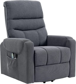 Poltrona Levanta Pessoas com Reclinação Elétrica em até 135° e com 8 Zonas de Massagem 83x92x110 cm Cinza