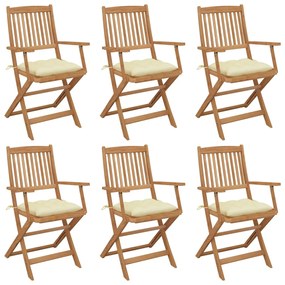 vidaXL Cadeiras de jardim dobráveis c/ almofadões 6 pcs acácia maciça