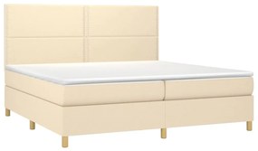 Cama box spring c/ colchão e LED 200x200 cm tecido cor creme