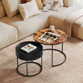 Conjunto de 2 mesas de centro redondas castanho vintage + Preto