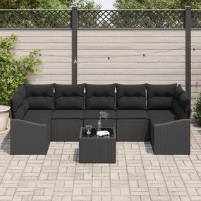 Conjunto de Sofá de Jardim 8 Peças com Almofadas Preto Rattan