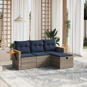 vidaXL 4 pcs conjunto sofás p/ jardim c/ almofadões vime PE cinzento