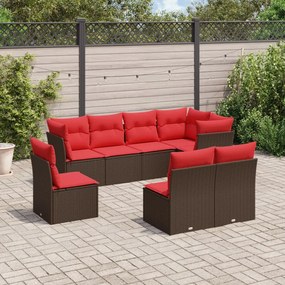 vidaXL 8 pcs conjunto sofás de jardim c/ almofadões vime PE castanho