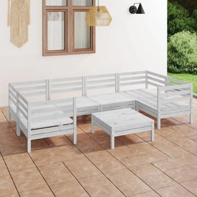 vidaXL 7 pcs conjunto lounge de jardim pinho maciço branco