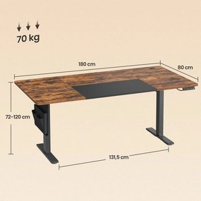 Secretaria elétrica com altura ajustável, 180 x 80 x (72-120) cm, função de memória castanho-preto