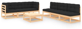 vidaXL 7 pcs conjunto lounge de jardim c/ almofadões pinho maciço
