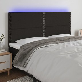 Cabeceira de cama c/ luzes LED tecido 160x5x118/128 cm preto