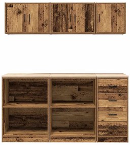 Armários de garagem 6 pcs derivados de madeira madeira velha