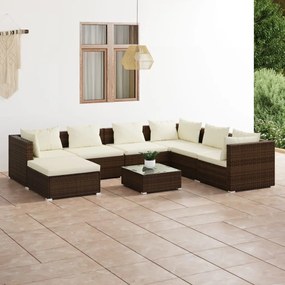 vidaXL 8 pcs conjunto lounge jardim c/ almofadões vime PE castanho