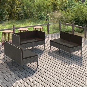 vidaXL 6 pcs conjunto lounge de jardim c/ almofadões vime PE cinzento