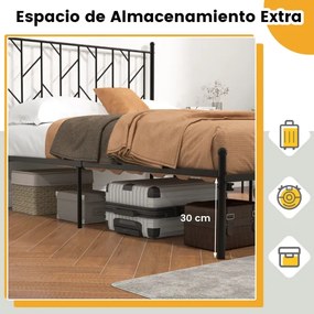 Estrutura de cama de plataforma metálica com cabeceira e base de colchão silenciosa 197 x 141 x 113 cm Preto