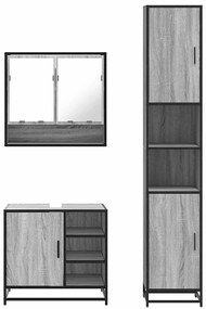 3 pcs Conjunto móveis casa de banho madeira proc. cinza sonoma