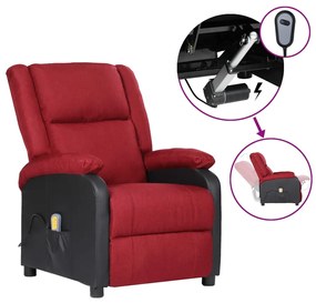 vidaXL Poltrona de massagens elétrica couro art./tecido vermelho tinto