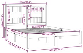 Estrutura de cama casal 135x190 cm madeira maciça