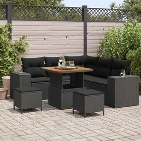 vidaXL Sofá de Jardim 8 Peças com Almofadas Pretas em Rattan Sintético e Acácia.
