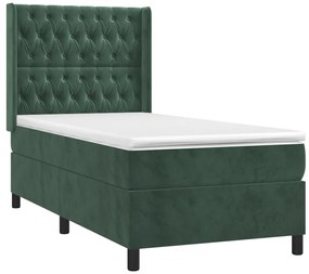 Cama com molas/colchão 90x190 cm veludo verde-escuro