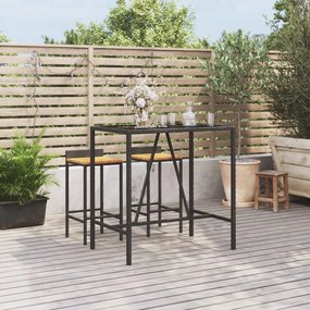 362588 vidaXL Mesa de bar com tampo de vidro 110x70x110 cm vime PE preto