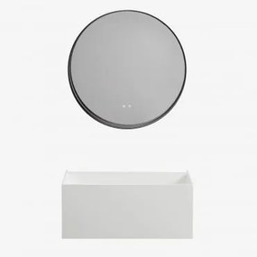Conjunto De Móveis De Banheiro De Resina Com Pia Integrada E Luz Led Nerine Branco & Redondo Led E Anti-embaciamento Preto Ø80 Cm Kimacs - Sklum