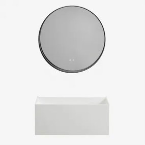 Conjunto De Móvel De Casa De Banho Suspenso Em Resina Com Lavatório Integrado E Luz Led Nerine Branco & Redondo Led E Anti-embaciamento - Sklum