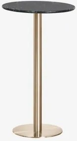 Mesa Alta De Bar Redonda Ø60 Cm Em Pedra Natural Xiren Mármore Verde Big Flower - Dourado Escovado - Sklum