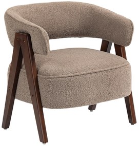 Poltrona de Sala de Estar Estofada em Borreguito Poltrona de Leitura  Moderna com Encosto Curvo 70x64x71 cm Castanho