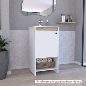 Móvel de casa de banho com lavatório malaga, com compartimento com porta prateleiras resistentes, 85 cm a x 45 cm e x 45 cm P, branco/duna