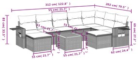10 pcs conjunto sofás de jardim c/ almofadões vime PE preto
