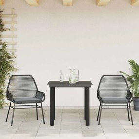 3 pcs conjunto jantar jardim almofadões vime PE vidro preto