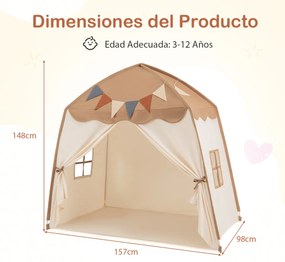 Tenda para crianças 157 x 98 x 148 cm com faixas e luzes de cordas Casa de brincar grande para crianças dos 3 aos 12 anos Castanha