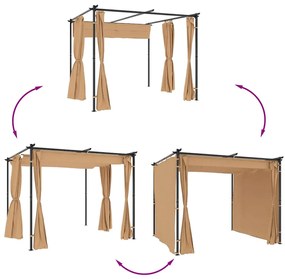 Gazebo com cortinas 3x3 m aço cinzento-acastanhado