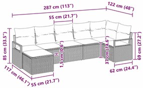 Conjunto de sofá de jardim de 7 peças com almofadas em rattan sintétic