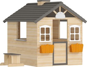 Outsunny Casa de Jardim de Madeira para Crianças de 3-7 Anos com Janelas 2 Floreiras e 1 Banco 113x94x134,5 cm Madeira | Aosom Portugal