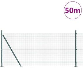 Cerca de Arame Soldado com 13 Postes Flangeados Verde 0.8x50 m Aço