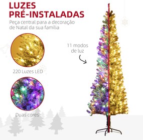 Árvore de Natal 225 cm Árvore de Natal Artificial com 220 Luzes LED de Duas Cores 519 Ramos e Suporte de Aço  Verde