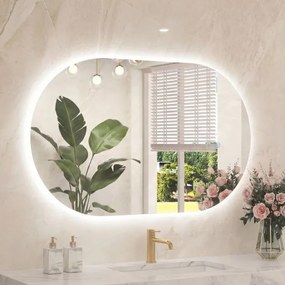 Espelho 90x55 cm ovalado iluminado de parede para casa de banho  retroiluminado LED 3 modos cor ajustável antiembaciamento vidro temperado HD sem mold