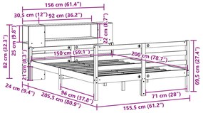 Cama com estante sem colchão 150x200 cm pinho maciço branco