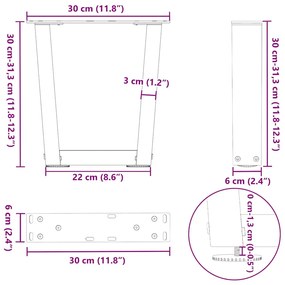 Pés para mesa de centro em V, 2 peças, antracite, 30x(30-31,3) cm, aço