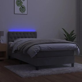 Cama box spring c/ colchão/LED 100x200 cm veludo cinzento-claro