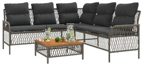 2 pcs conjunto sofás de jardim c/ almofadões vime PE cinzento