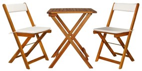 vidaXL 3 pcs conjunto bistrô dobrável c/ almofadões em acácia maciça
