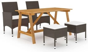 5 pcs conjunto de jantar para jardim castanho