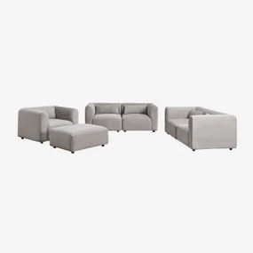 Conjunto De Sala Com 2 Sofás Modulares De 2 Peças, Poltrona E Puff Fogler Bombazina Toupeira Claro - Sklum