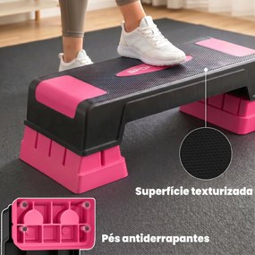 Step Aeróbico Step para Fitness com Altura Ajustável 12/17,5/22,5 cm Suporta 250 kg para Casa ou Ginásio Rosa